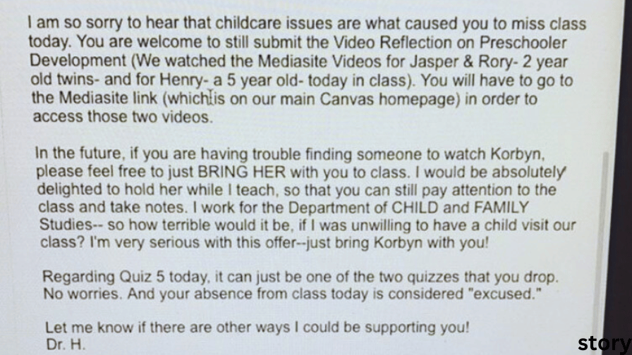 Professor's heartwarming letter to single mom