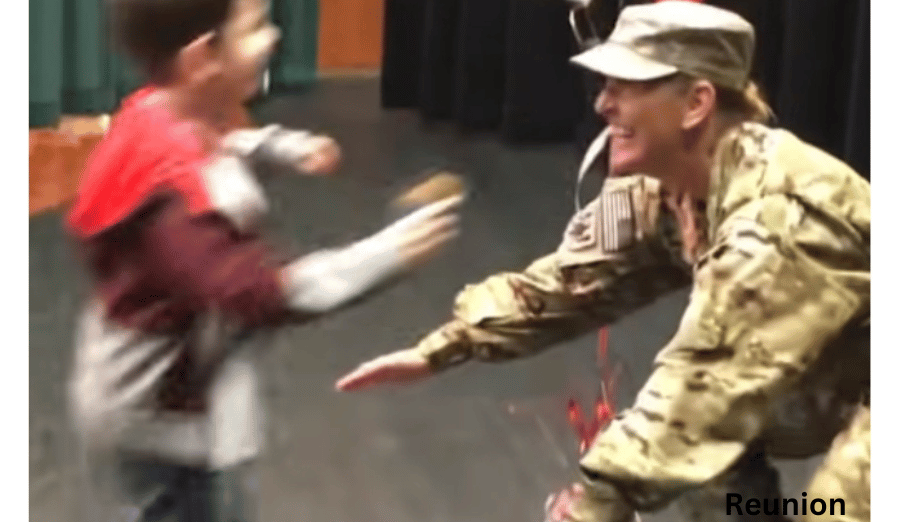 Little Boy Surprised by Deployed Mom