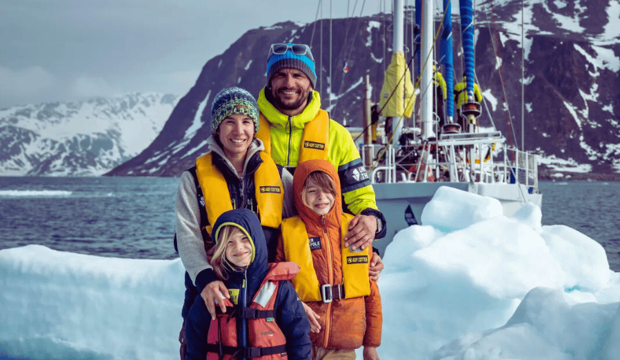 Family exploring the deep ocean