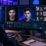 AI avatar creator generating realistic digital identity and professional headshots