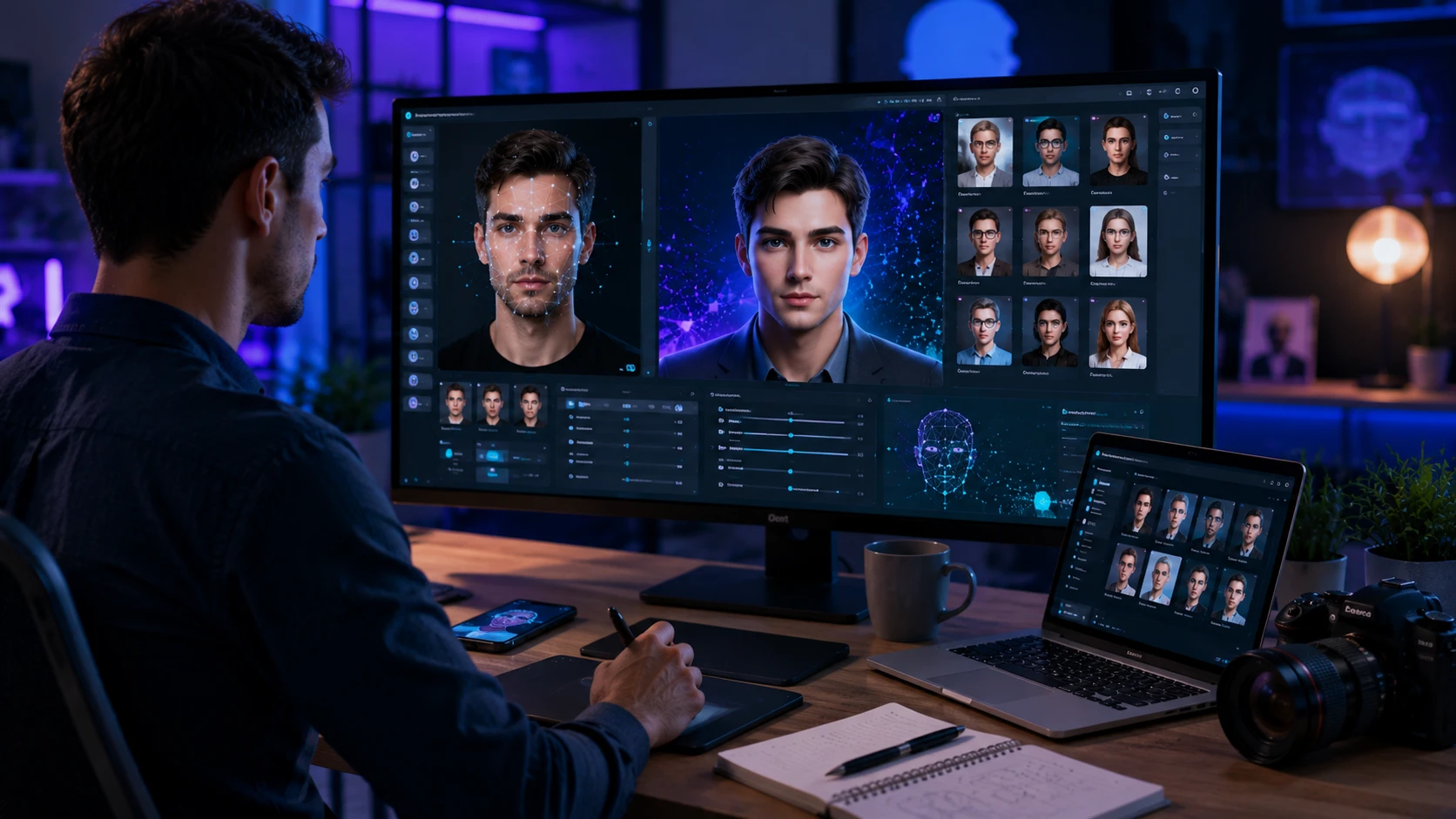 AI avatar creator generating realistic digital identity and professional headshots