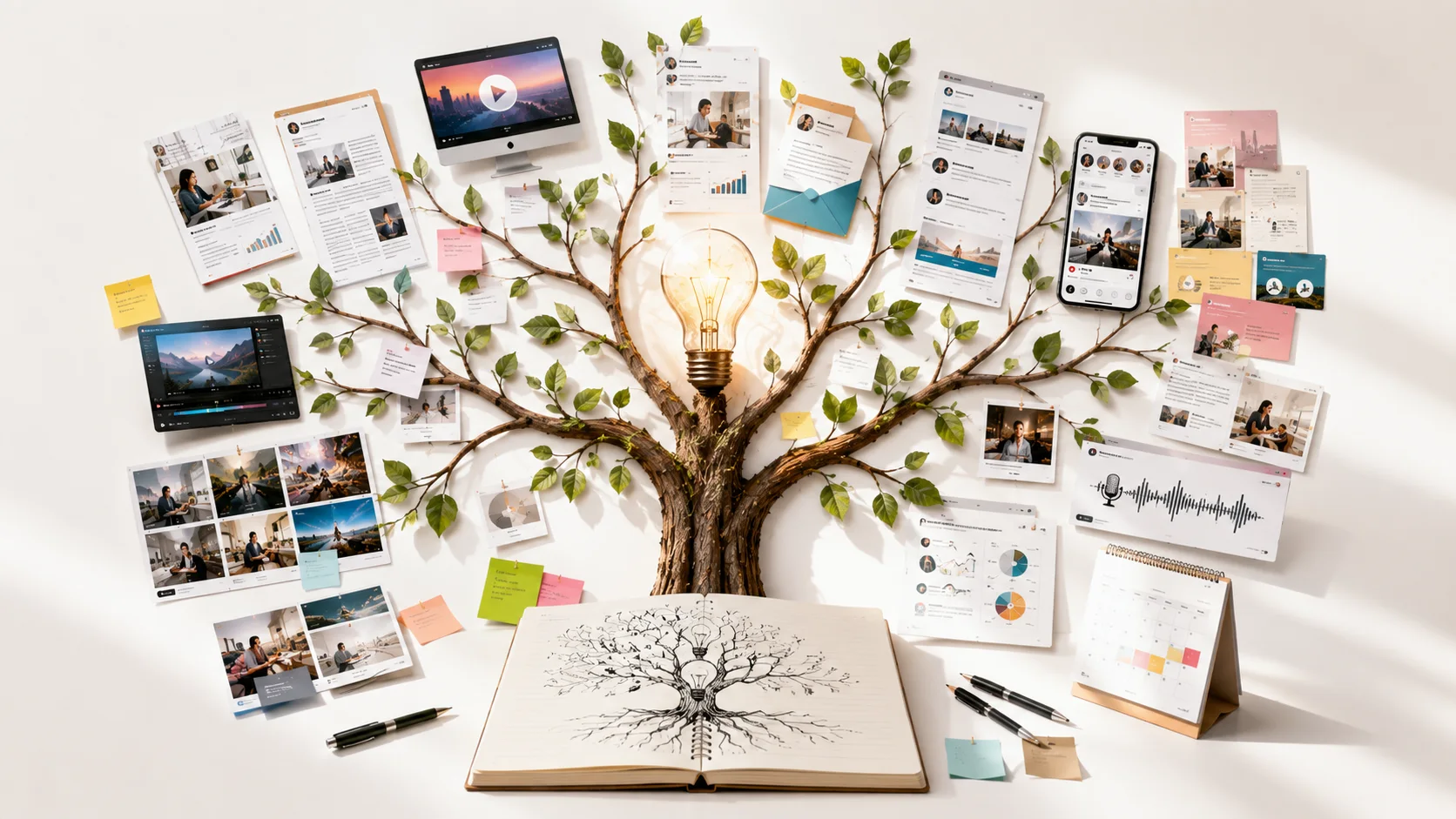 AI content generator transforming one idea into blogs, emails, social media posts and marketing content