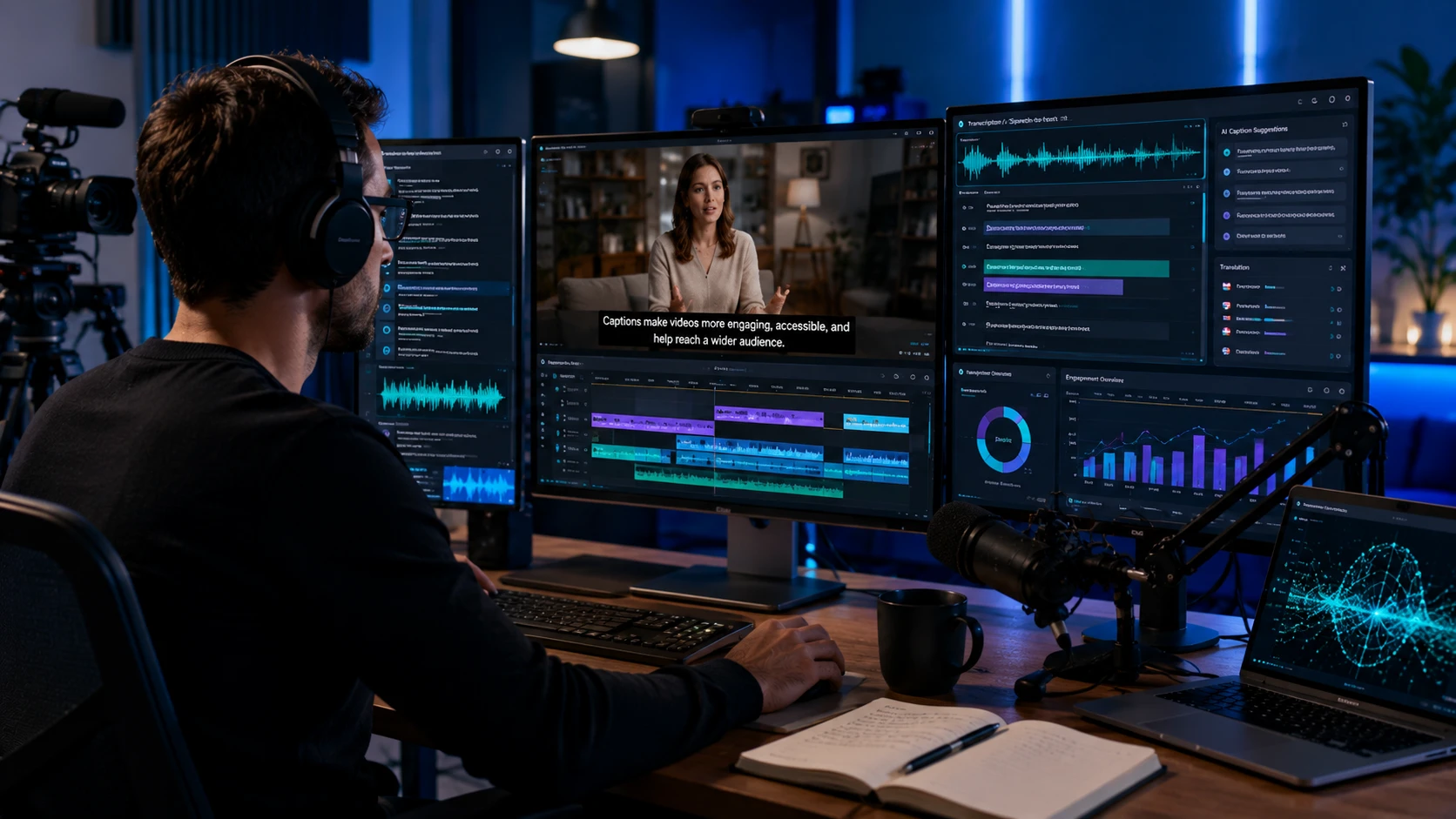 AI subtitle generator creating captions and video transcripts automatically